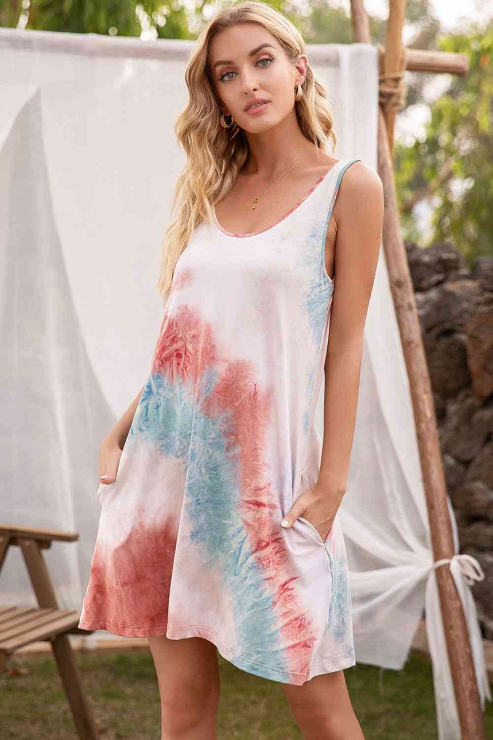 Tie-Dye Sleeveless Dress with Pockets