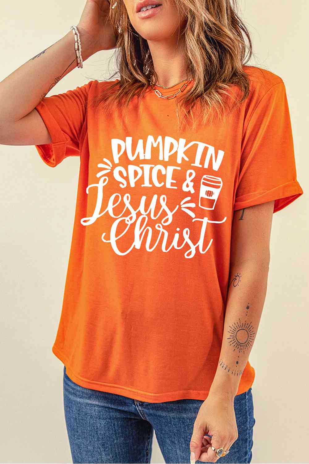 Round Neck Short Sleeve PUMPKIN SPICE JESUS CHRIST T-Shirt