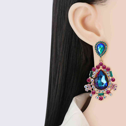 Boucles d'oreilles pendantes en alliage de strass en forme de larme