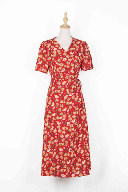 Floral Surplice Neck Short Sleeve Dress