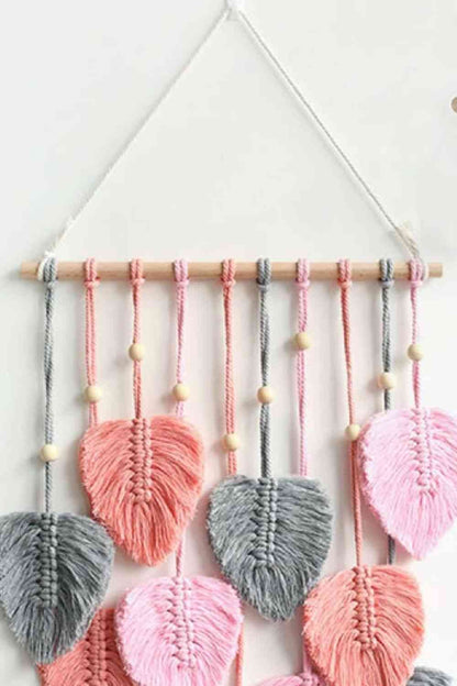 Colgante de pared con cuentas de hoja de macramé