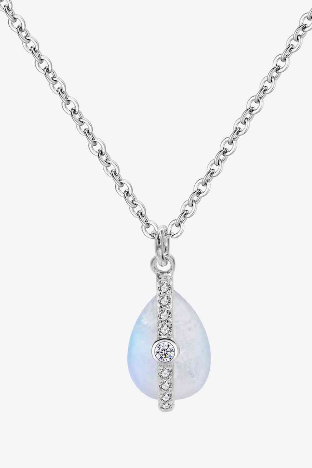 Collier pendentif pierre de lune naturelle et zircon