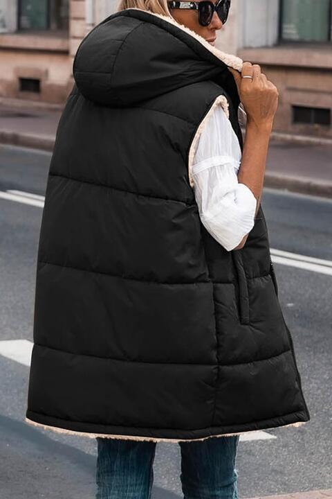 Gilet long à capuche zippé