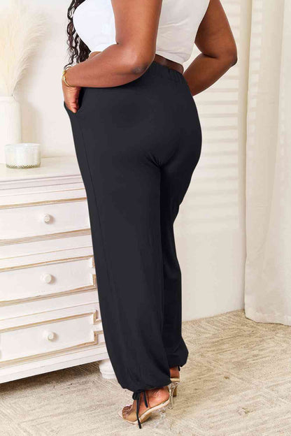 Basic Bae Pantalones de cintura con cordón y rayón suave de tamaño completo con bolsillos