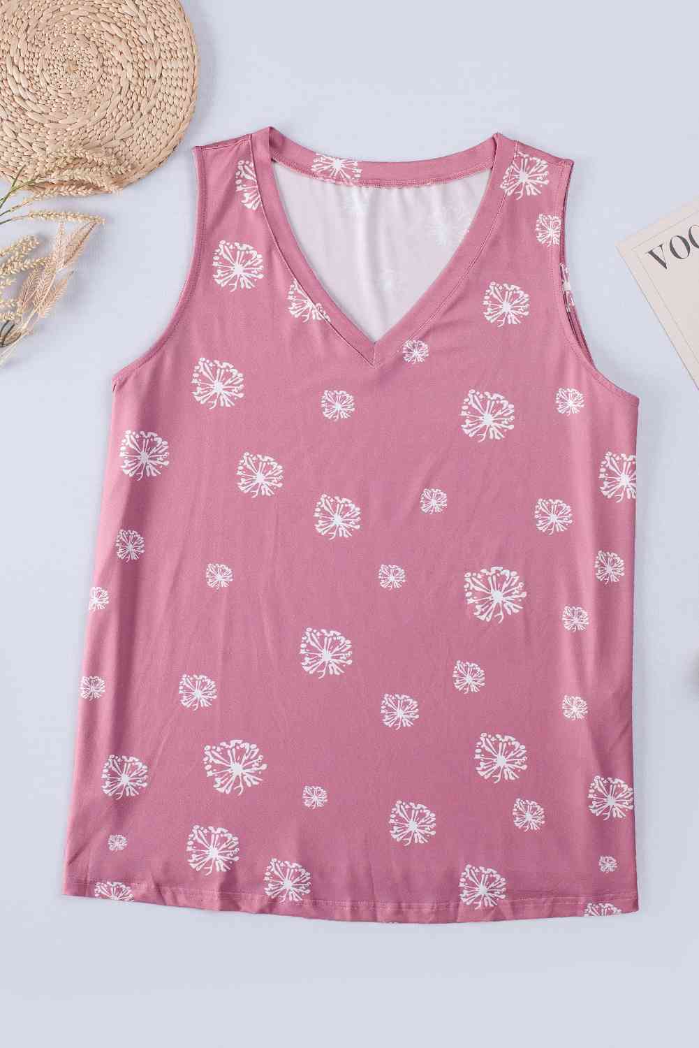 Camiseta sin mangas con cuello en V estampada de talla grande