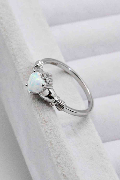 Bague opale coeur en argent sterling 925