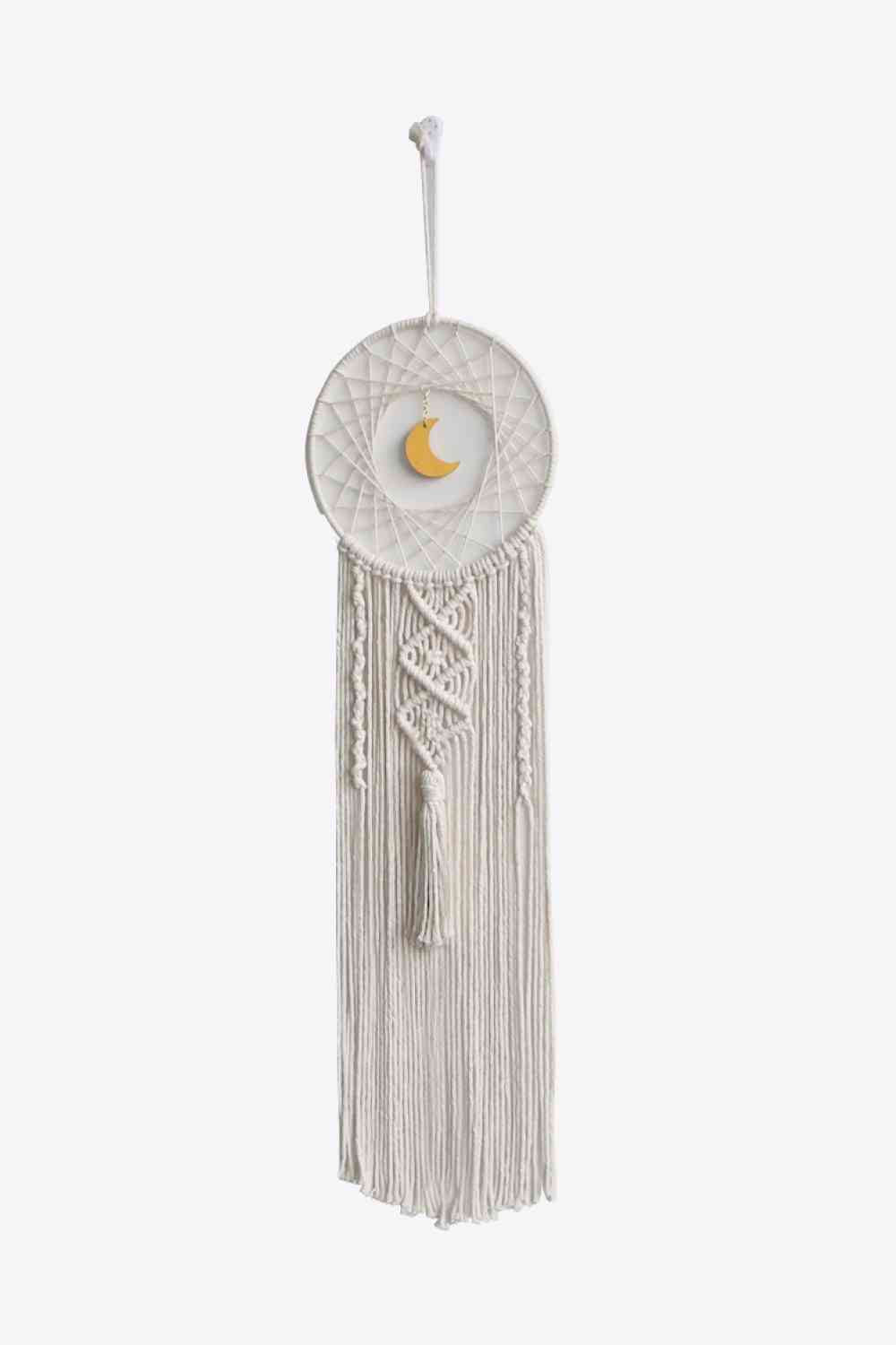 Colgante de pared bohemio de macramé con forma de luna tejido a mano