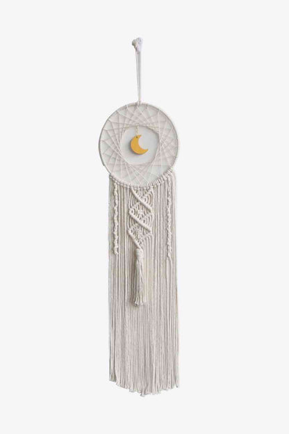 Colgante de pared bohemio de macramé con forma de luna tejido a mano