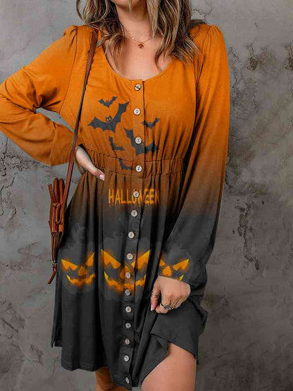 Full Size Halloween Theme Round Neck Puff Sleeve Magic Dress