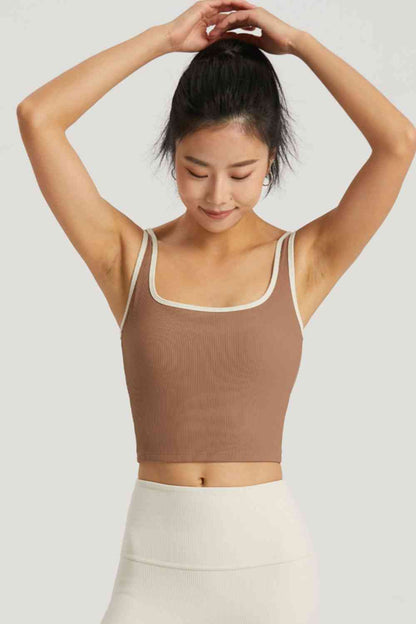 Contrast Square Neck Cropped Sports Tank