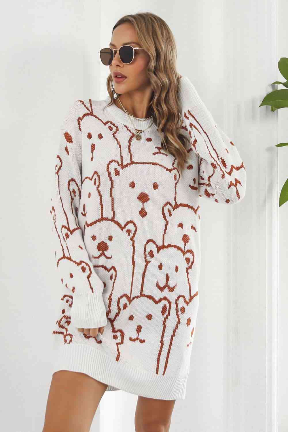 Robe pull à col rond et motif ours