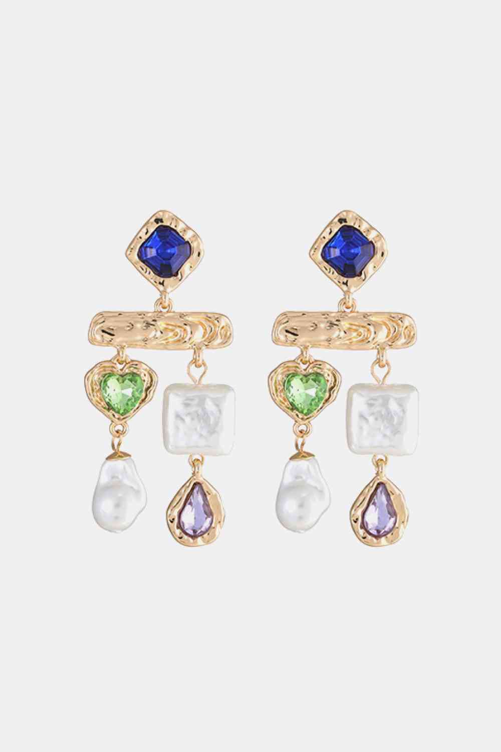 Boucles d'oreilles pendantes en perles synthétiques et pierre de verre