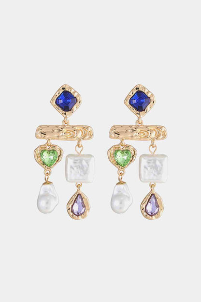 Boucles d'oreilles pendantes en perles synthétiques et pierre de verre