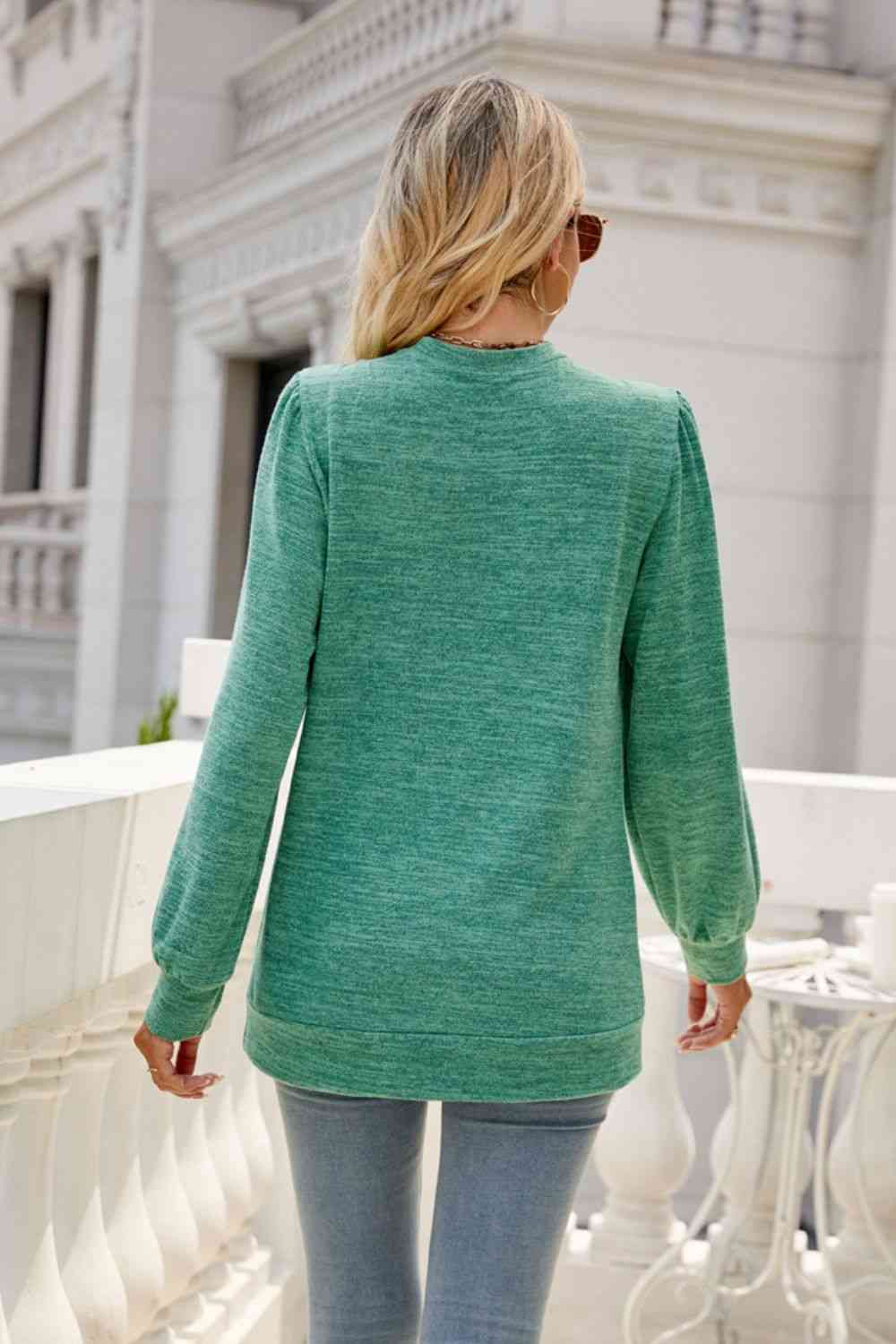 Long Puff Sleeve V-Neck Top