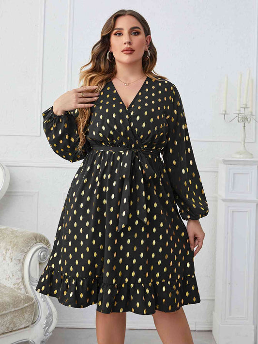 Robe Imprimée à Col Surplis et Longueur Genou de Grande Taille