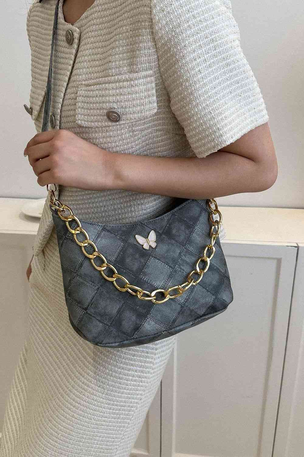 Bolso de hombro de cuero PU con decoración de mariposas