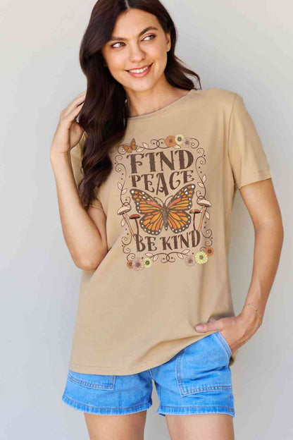 Simply Love T-shirt en coton graphique FIND PEACE BE KIND pleine taille