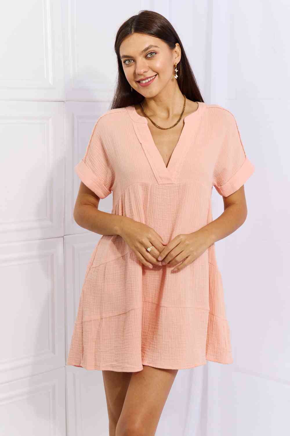 HEYSON Easy Going Full Size Gauze Tiered Ruffle Mini Dress