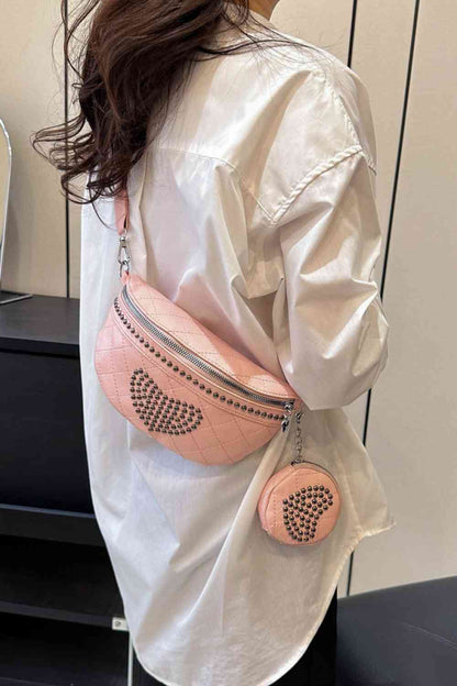 Sac à bandoulière en cuir PU clouté avec petit sac à main