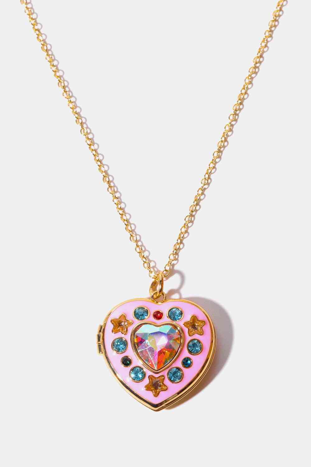 Collier pendentif boîte coeur décor strass