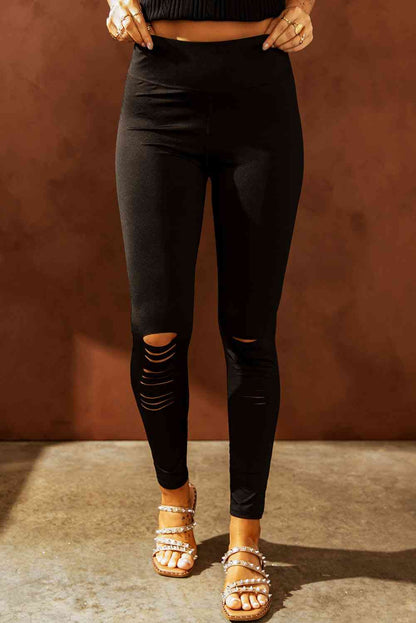 Leggings ajustados desgastados con cinturilla ancha de doble toma