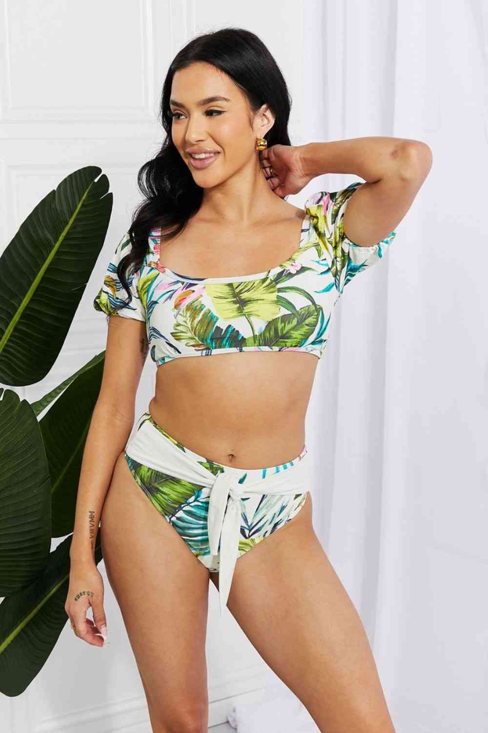 Marina West Swim Vacay Ready - Bikini à manches bouffantes à fleurs