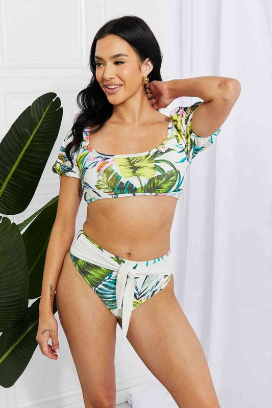 Bikini floral con mangas abullonadas Swim Vacay Ready de Marina West