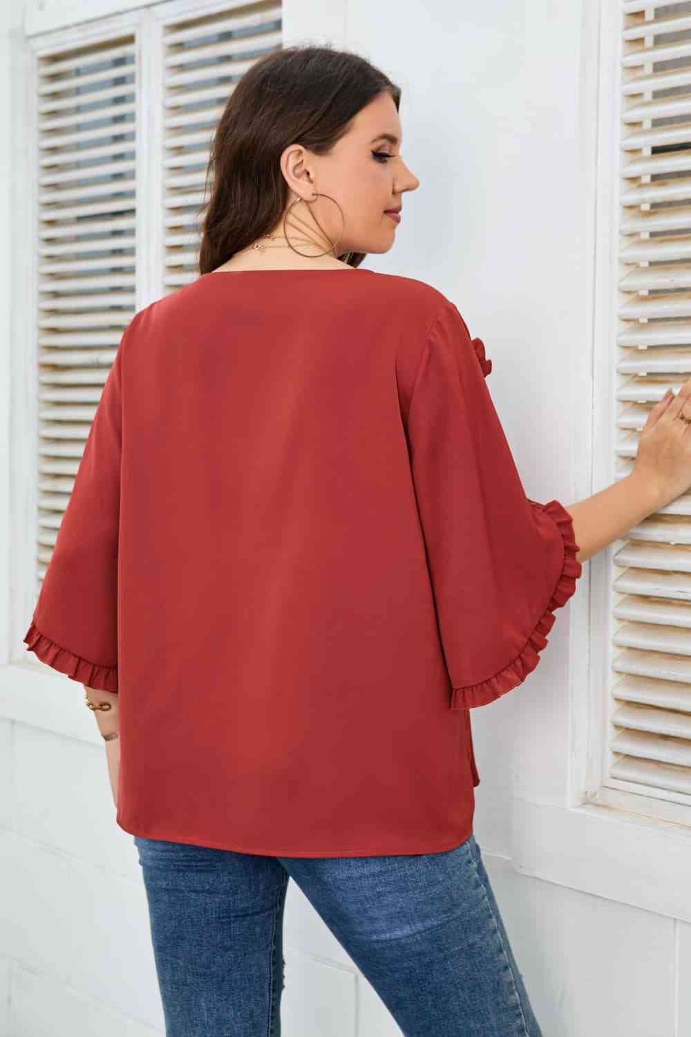 Blouse à Col Rond et Bordure à Volants de Grande Taille