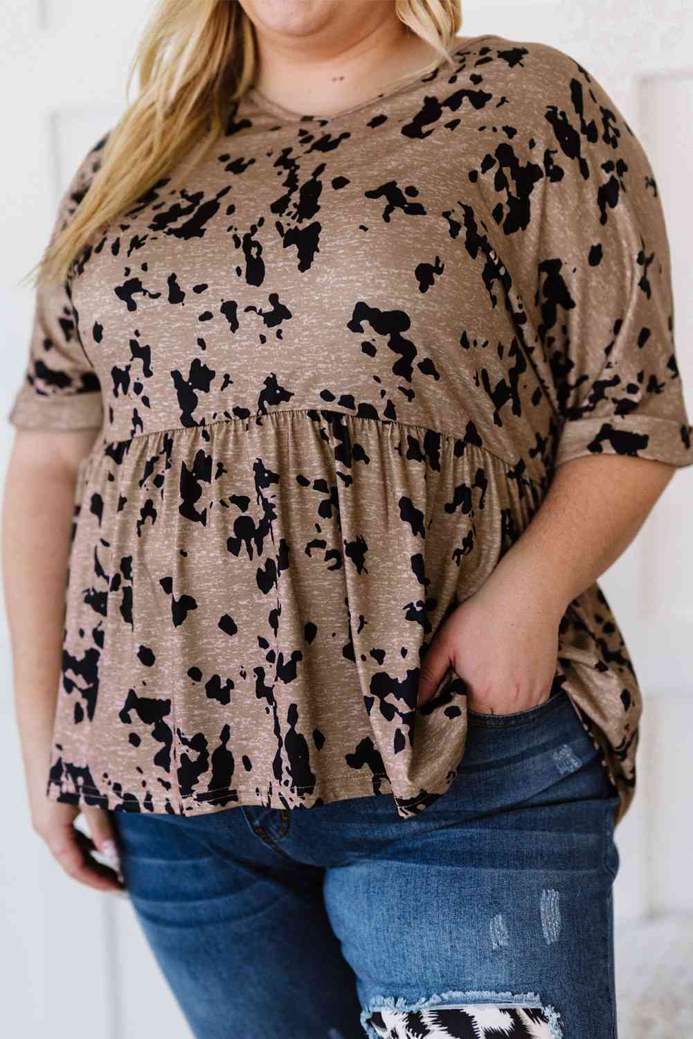 Plus Size Printed Babydoll Top