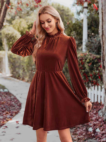 Long Flounce Sleeve A-Line Dress