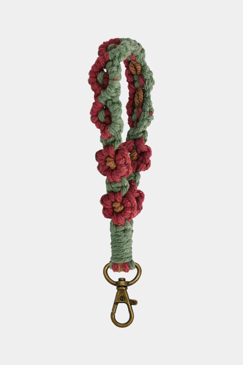 Llavero de macramé con cierre de aleación y pulsera con forma de flor