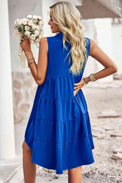 Button Down Collared Sleeveless Dress