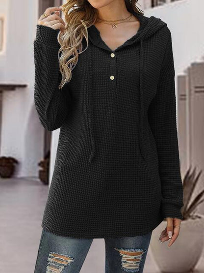 Half Button Up Drawstring Hoodie