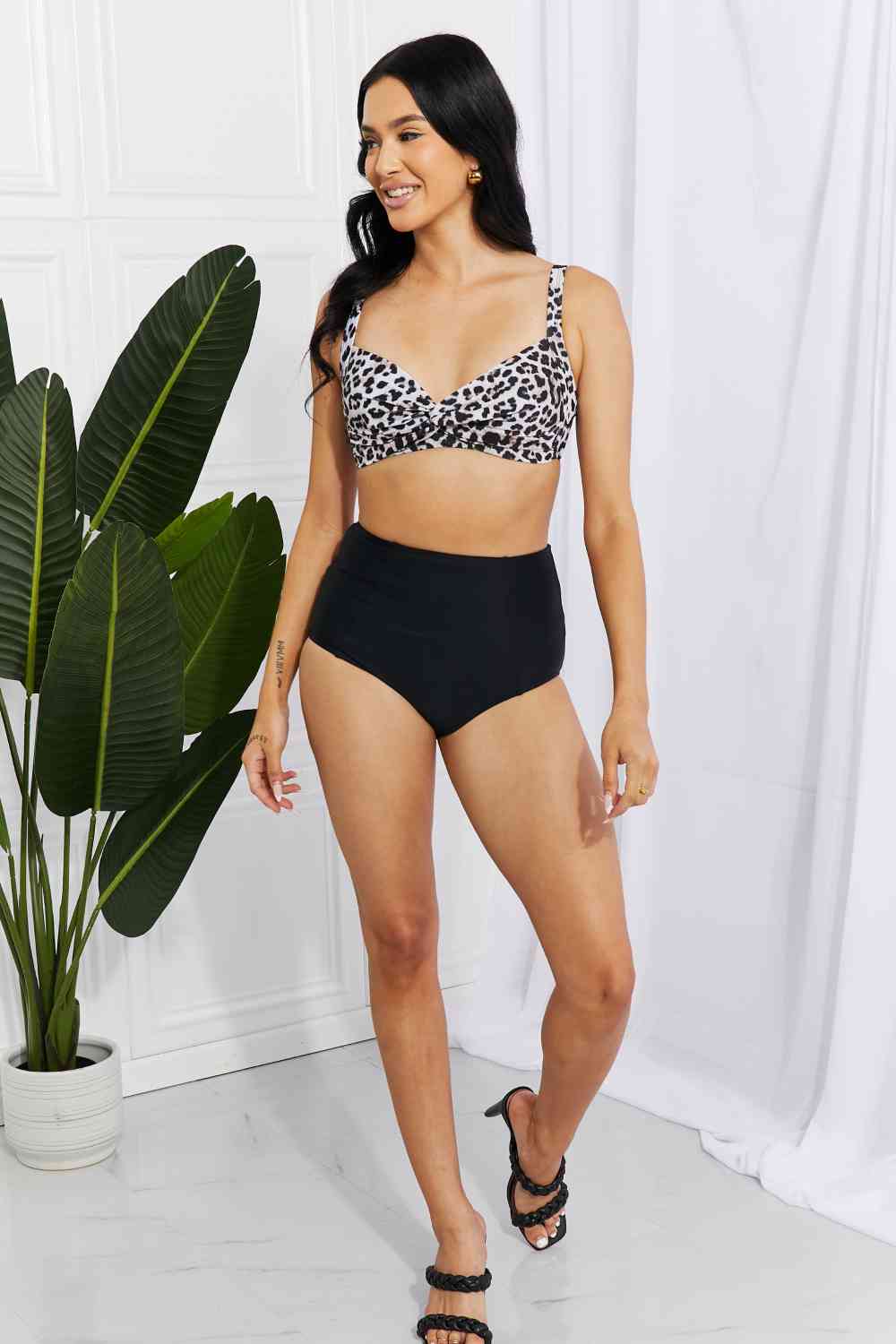 Marina West Swim Take A Dip - Bikini taille haute torsadé en léopard