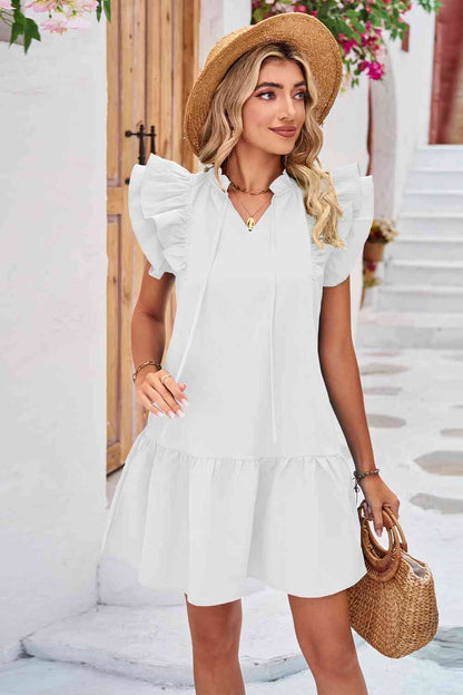 Tie Neck Ruffle Hem Dress