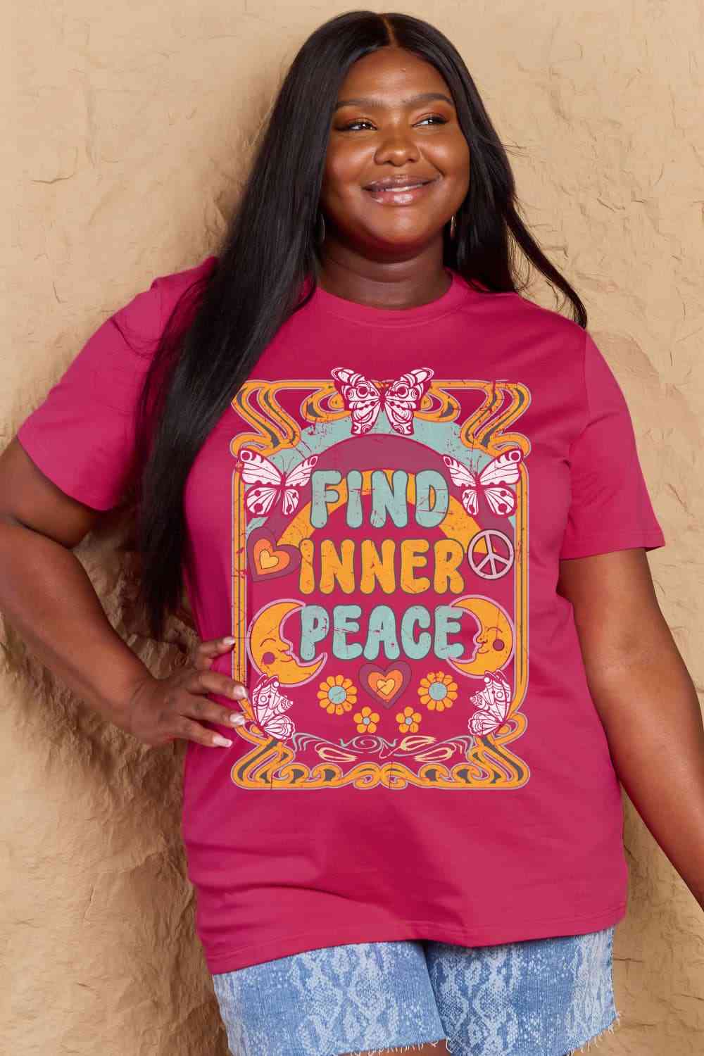 Simply Love T-shirt en coton graphique FIND INNER PEACE pleine taille