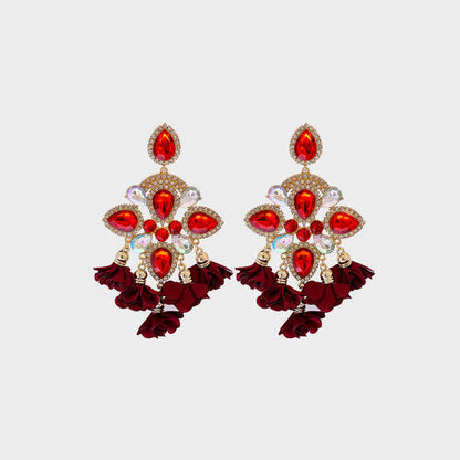 Boucles d'oreilles pendantes en alliage de strass en forme de fleur