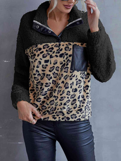 Leopard Quarter-Snap Teddy Sweatshirt