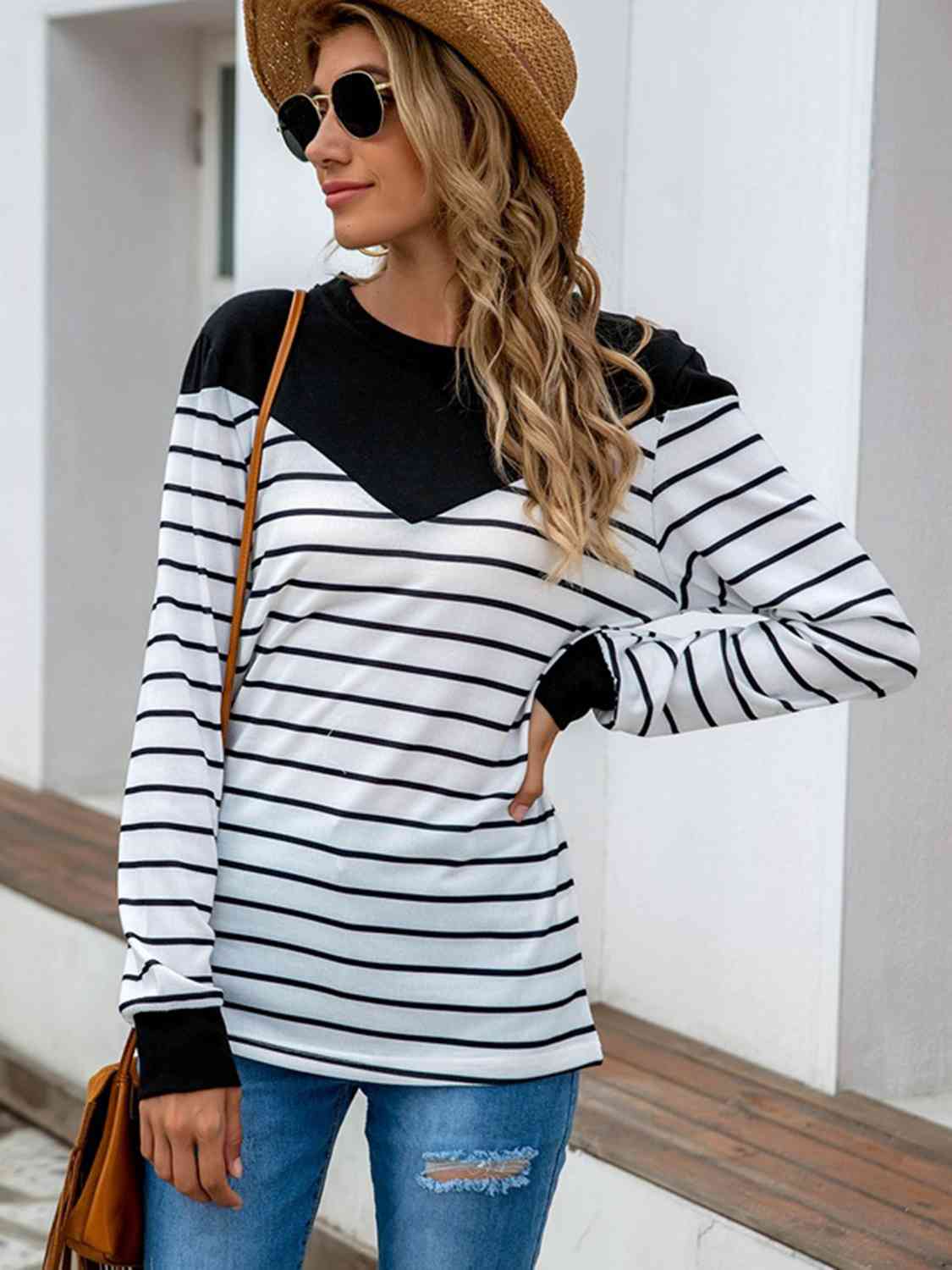 Striped Round Neck Long Sleeve T-Shirt