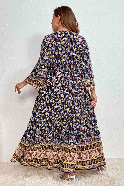 Melo Apparel Vestido largo bohemio con cuello redondo y talla grande