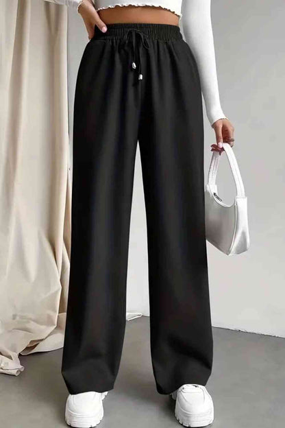 Tied Straight Leg Pants with Pockets