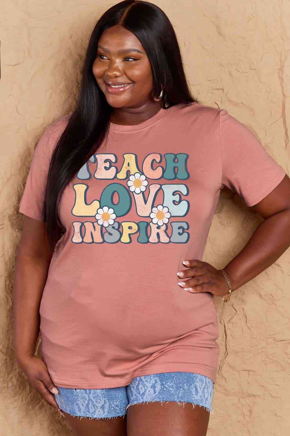 Simply Love T-shirt en coton graphique TEACH LOVE INSPIRE pleine taille