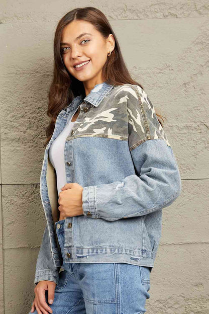 GeeGee Veste contrastée en denim délavé pleine taille