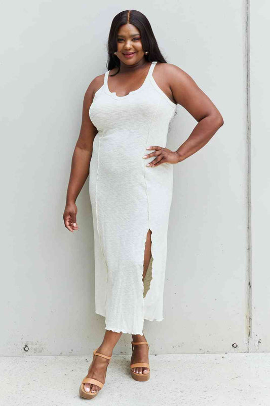 Culture Code Look At Me Full Size Notch Neck Maxi Dress with Slit in Ivory