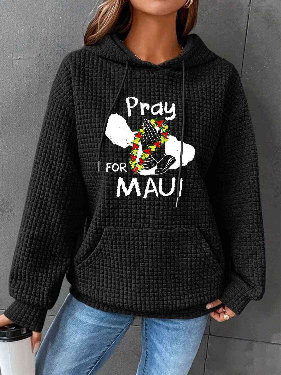 Full Size PRAY FOR MAUI Graphic Drawstring Hoodie