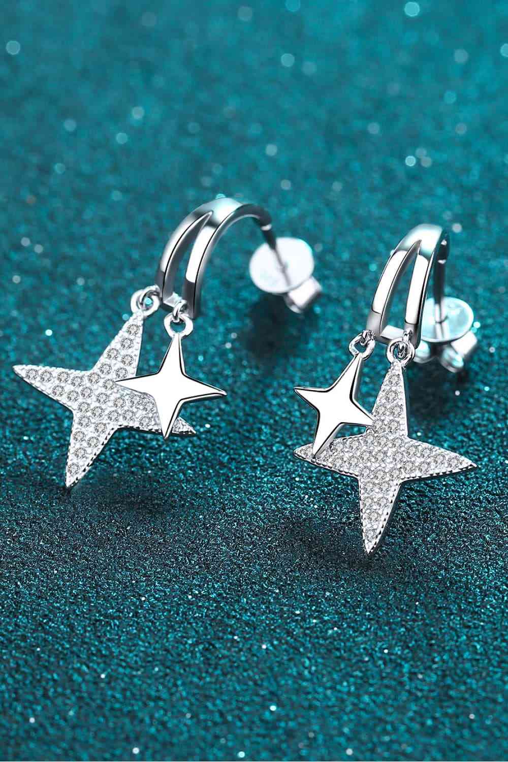 Boucles d'oreilles pendantes plaquées rhodium étoile Moissanite