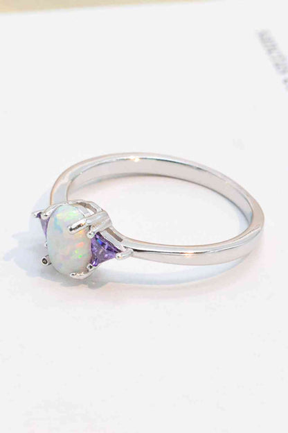 Bague opale contrastée en argent sterling 925