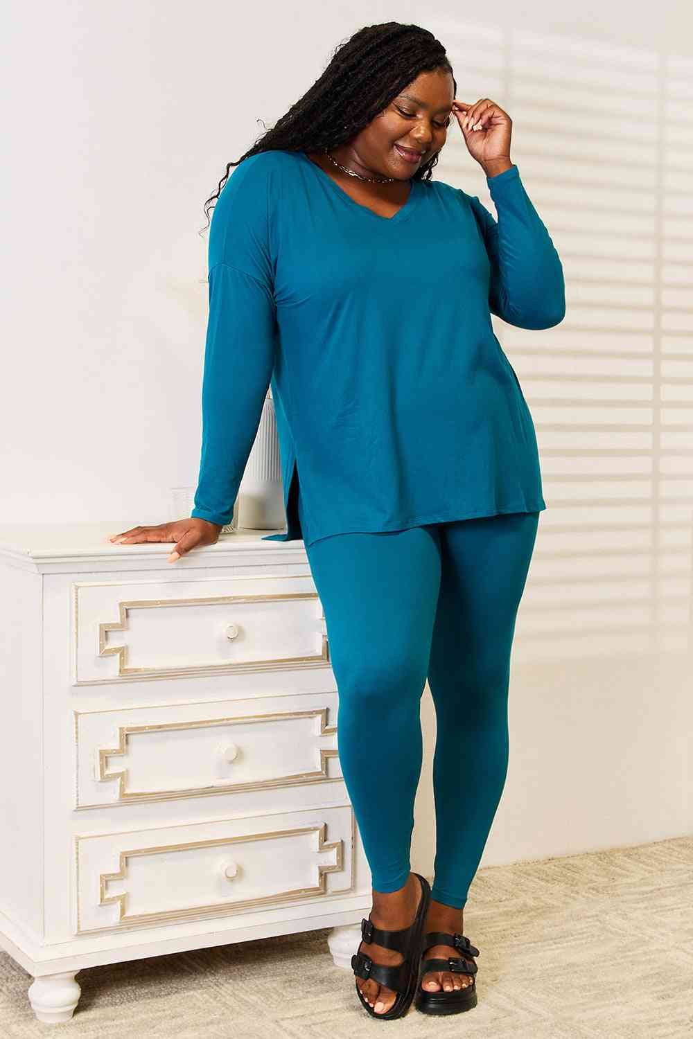 Zenana Lazy Days Ensemble haut à manches longues et leggings pleine taille