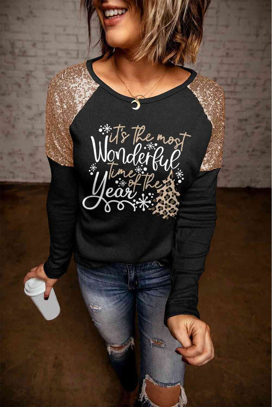 Sequin Slogan Graphic T-Shirt