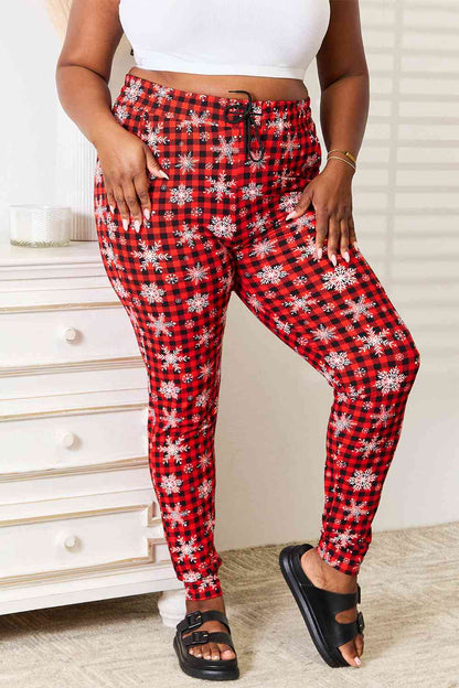 Leggings Depot Joggers con estampado de copos de nieve navideños de tamaño completo